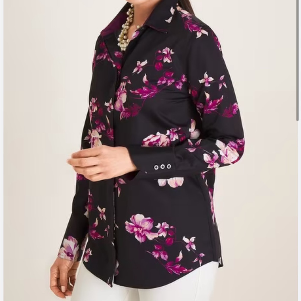 NWT Chico’s Sateen Floral-Print Cotton
Shirt